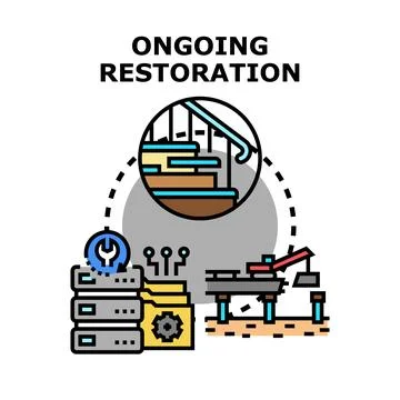 Ongoing restoration process with data and construction concepts Stock Illustration
