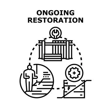 Ongoing restoration process rebuilding damaged historical structure Ilustración de archivo