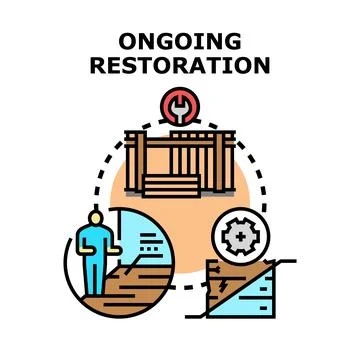 Ongoing restoration process rebuilding damaged historical structure Ilustración de archivo