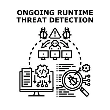 Ongoing runtime threat detection protecting cyber security Stock Illustration