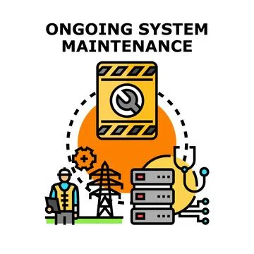 Ongoing system maintenance operations analyzing digital and power infrastru.. Stock Illustration