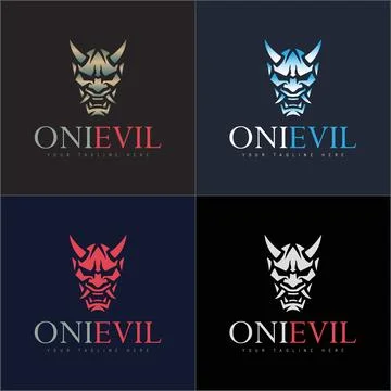 Oni mask evil face head traditional mascot logo set silhouette template design Stock Illustration