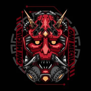 Oni mecha artwork robotic theme art Stock Illustration