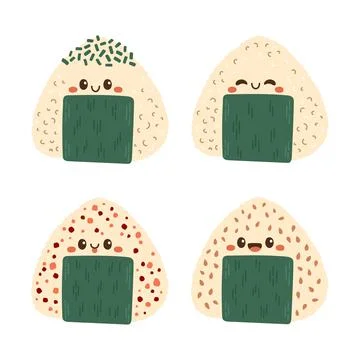 Onigiri vector. Onigiri set on white background. Onigiri mascot. Stock Illustration