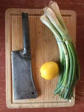 Onion and chopper Stock Photos