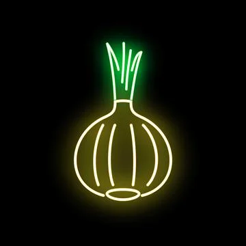 Onion bulb glowing neon light sign Stock Illustration