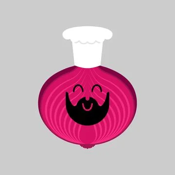 Onion chef. Onion in chef hat. Vegetable gastronomic symbol Stock Illustration