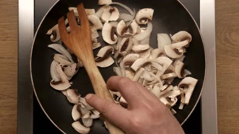 Onion Cutting Cooking Process Top View Kitchen Stock Footage 143110216