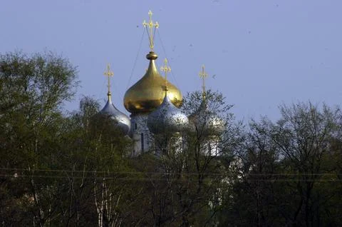 Onion dome of the russian orthodox church Stock Photos