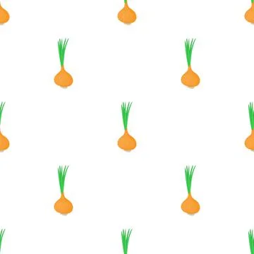 Onion with fresh green sprout pattern seamless vector Stock Illustration