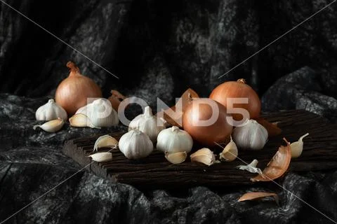 Onion fresh ingredient vegetable cooking on wood vintage style Stock Photos