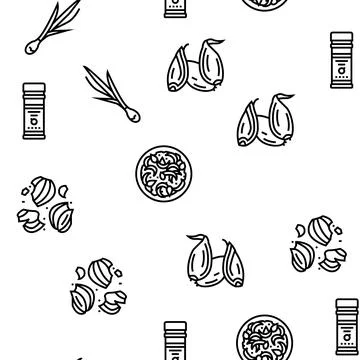 Onion Fresh Vitamin Vegetable Vector Seamless Pattern Stock Illustration