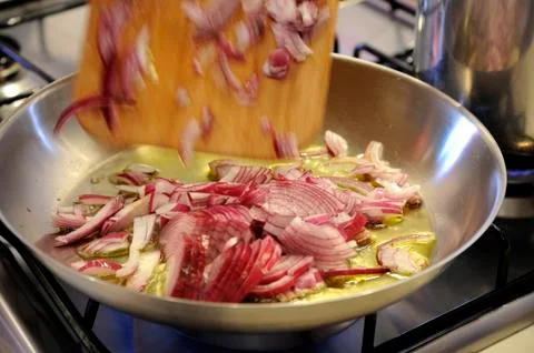 Onion fried in a pan 스톡 사진