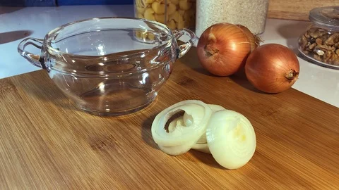 Onion hands cooking Stock Footage 87301873