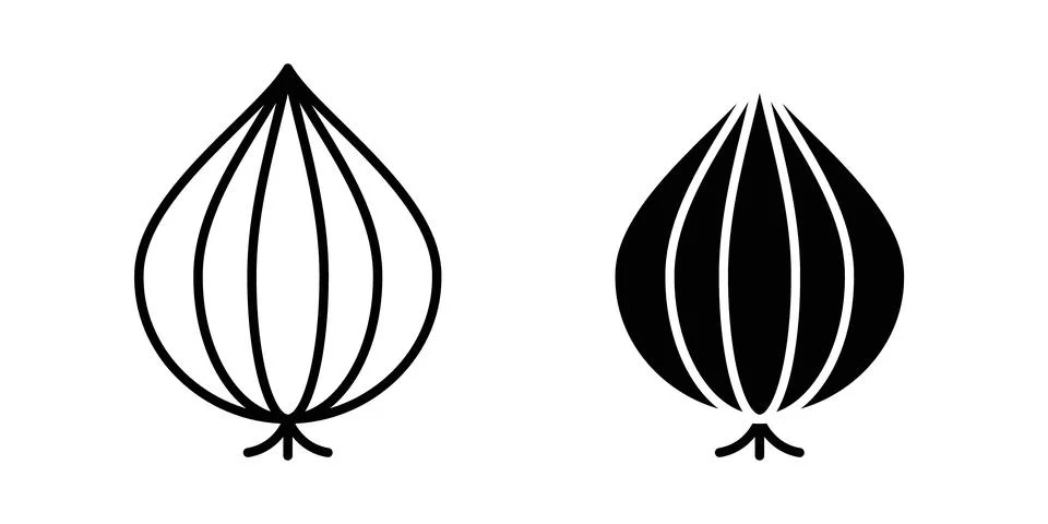 Onion icon solid, line, and editable vector set. Stock Illustration