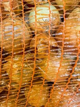 Onion in the mesh. Foto stock