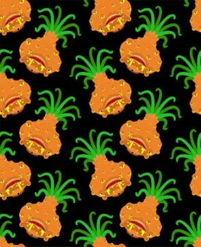 Onion monster GMO mutant pattern seamless. Angry Vegetable with teeth backgro Stock Illustration