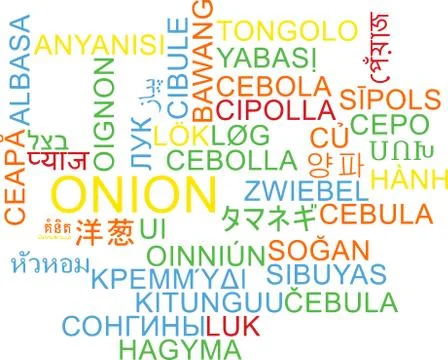 Onion multilanguage wordcloud background concept Stock Illustration