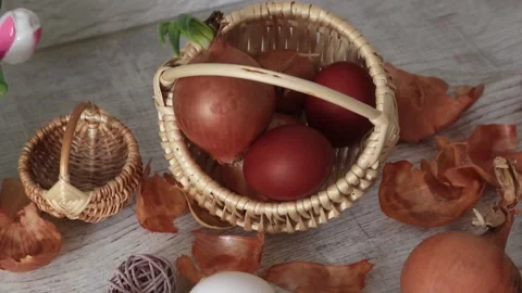 ONION PEELS AND EASTER EGGS Stock Footage 155653492