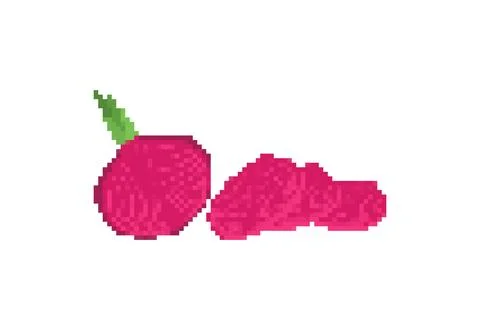 Onion pixel art. 8 bit Onion bulb slice isolated. Vegetable symbol Stock Illustration