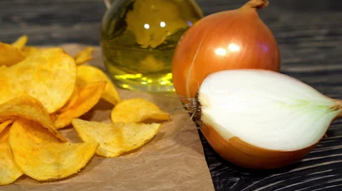 Onion potato chips dolly Stock Footage 68907551
