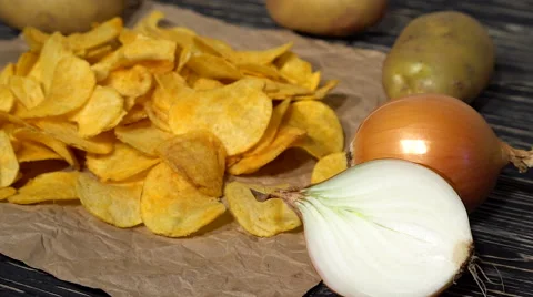 Onion potato chips dolly Stock Footage 69027043