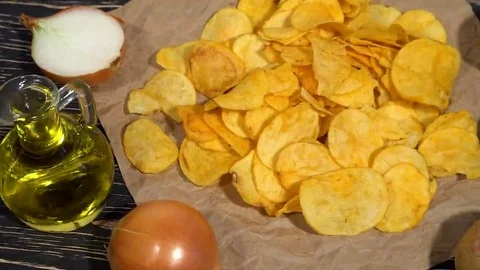 Onion potato chips dolly Stock Footage 69144541