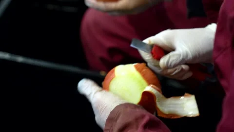 Onion processing. Stock Footage 255994417