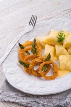 Onion ring white potato dumpling Stock Photos
