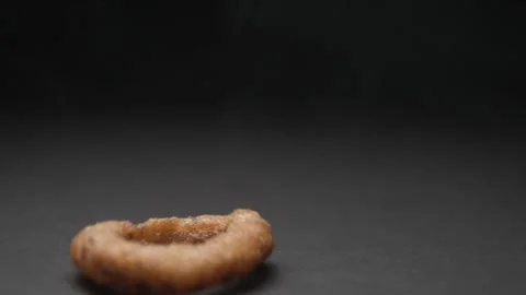 Onion rings close up slow motion studio, tasty fast food Vidéo 144801509