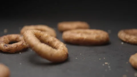 Onion rings close up slow motion studio, tasty fast food Vidéo 144801557