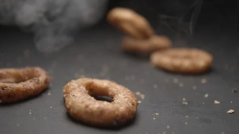 Onion rings close up slow motion studio, tasty fast food Vidéo 144801570