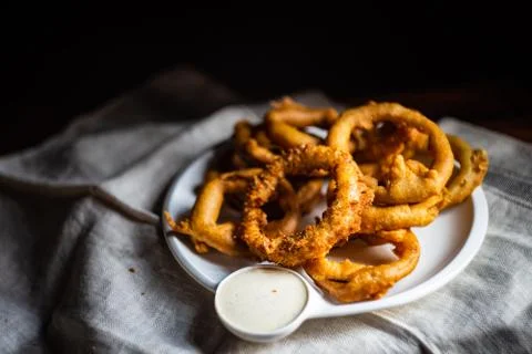 Onion rings on a table Stock Photos