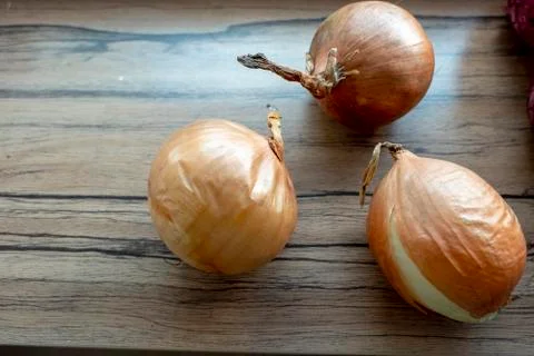 Onion in shell ready to be processed in the kitchen Stock Photos