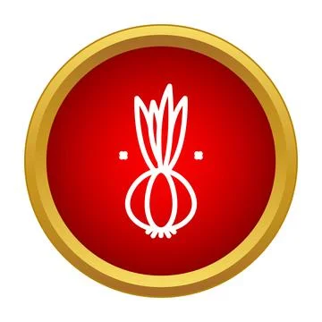 Onion vegetable icon in red circle with gold border Stock Illustration