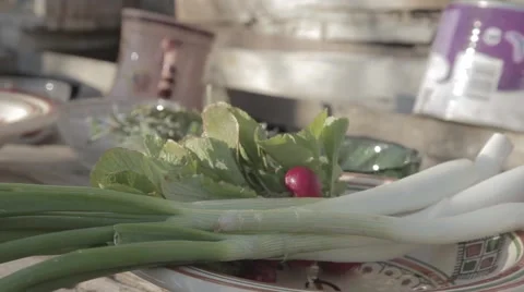 Onions and Vegetable on the Table Stock Footage 62451175