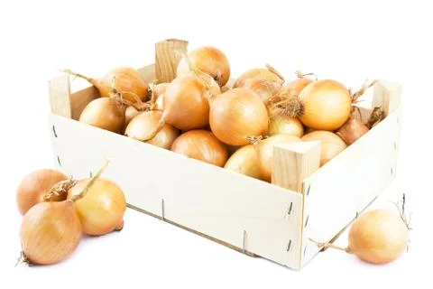 Onions in box Stock Photos