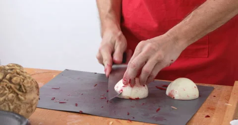 Onions chopping, close-up Stock Footage 147509888