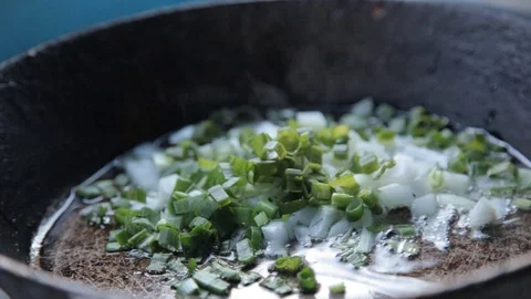 Onions fried in a pan Video stock 71710822