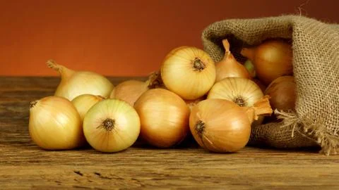 Onions in a sack Stock Photos