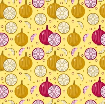 Onions seamless pattern. Bulb onion endless background, texture. Vegetable ba Illustrazione stock