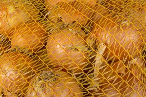 Onions stored in the grid Stock Photos