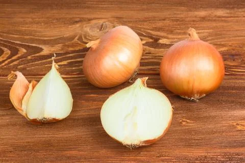 Onions on the table Stock Photos