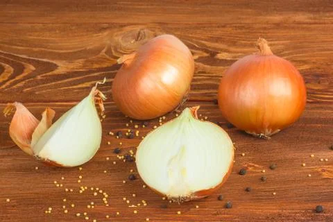 Onions on the table Stock Photos