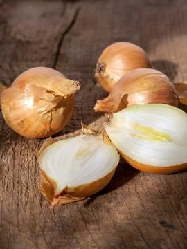 Onions on the table Stock Photos