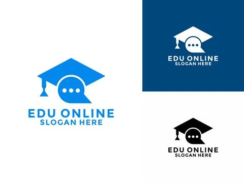 Online Academy with chat bubble and graduation cap logo design vector. Educ.. Stock Illustration