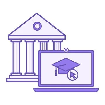 Online Academy Color Icon. Vector Icon. Educational Institution Building, L.. Stock Illustration