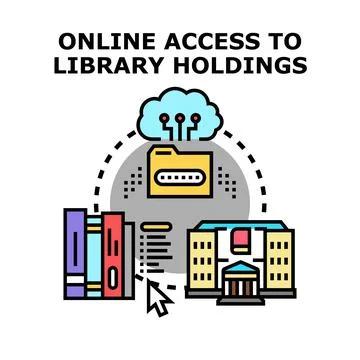 Online accessing library holdings information system service Stock Illustration