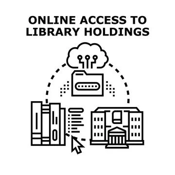 Online accessing library holdings information system service Stock Illustration
