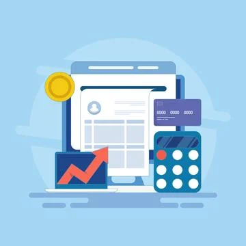 Online accounting software concept, Digital accounting, Wealth management. Ilustração Stock